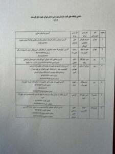 اسامی پایگاه‌های ثابت بهزیستی استان تهران نیز جهت ذبح گوسفند به این شرح است: 